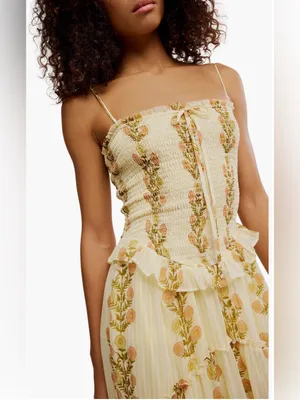 NEW Free People Alejandra Smocked Bodice Tiered Sundress cloud combo sz L thumbnail 4