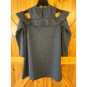 Loft Cold Shoulder Long Sleeve Charcoal Sweater Dress Ruffle Accents Size XS (57 thumbnail 6