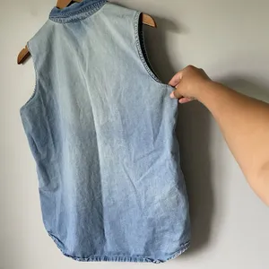 NY Line Vintage 1990's Blue Denim 100% Cotton Tank Top Collar Women Size Medium thumbnail 6