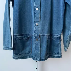 Cherokee Cotton Relaxed Lagenlook Denim Chore Shacket S Blue thumbnail 3