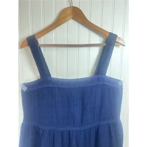 Tommy Bahama Navy Blue Tiered Mini Dress Size L 100. % Cotton vacation beach thumbnail 4