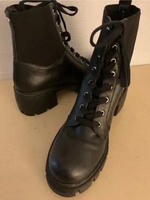 Steve Madden women leather Black Lace-Up Combat Nanet Boots US 9.5 thumbnail 10