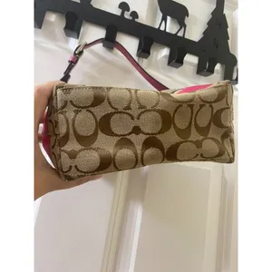 Vintage Y2K Coach Signature Pouch Mini Bag Khaki Pink Canvas thumbnail 4