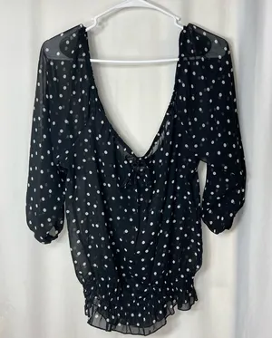 EUC Ambiance women’s black white polka dotted off shoulder 3/4‎ sleeve blouse XL thumbnail 1