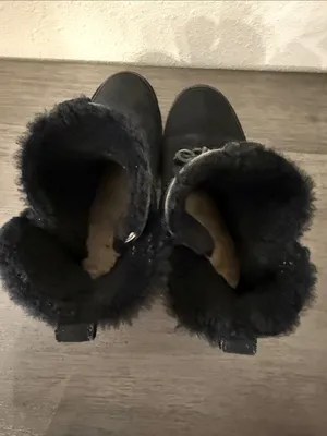 UGG Women Black Suede Shearling Lined Tie Ankle Boots Size 8 thumbnail 7
