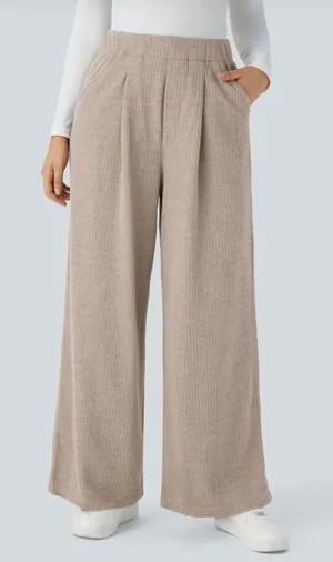 Brand New Halara Ribbed High Waisted Pocket Wide Leg Casual Pants Size XS thumbnail 1