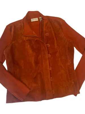 TEHAMA Women's Suede Button Jacket in Burnt Orange Size XL thumbnail 1