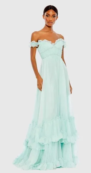 NWT Mac Duggal 68086 Ruffle Tiered Chiffon Gown Dress thumbnail 1