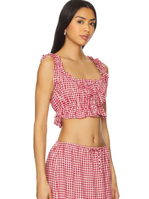 WeWoreWhat Red Gingham Ruffled Crop Top-Women thumbnail 2