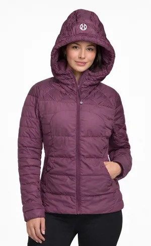 Lululemon 800 Fill Down Jacket Womens Small Hooded Purple Puffer Lightweight thumbnail 1