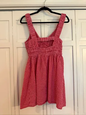 Asos pink and red gingham smocked waist mini dress milkmaid size 6 thumbnail 3