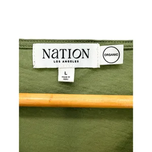 Nation LTD Organic Cotton Puff‎ Sleeve Sandra Boat Neck Top Olive Green Womens L thumbnail 4