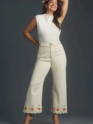 Maeve Anthropologie Colette Wide-Leg Jeans Daisy Cutwork Hem cottagecore whimsy thumbnail 9