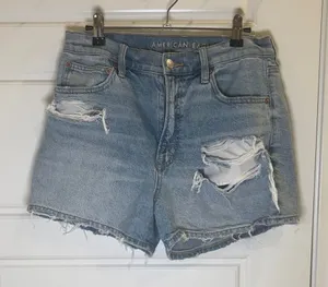 American Eagle Strigid Distressed High Rise Denim Shorts Size 8 thumbnail 1