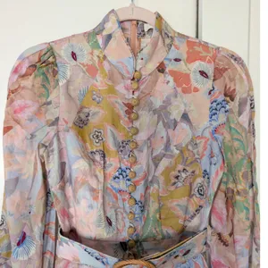 NWOT $950 Zimmermann Illustration Buttoned Belted Floral Linen Mini Dress size 0 thumbnail 5