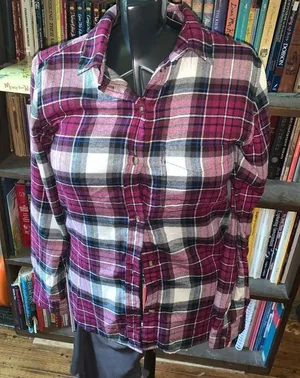 American Eagle Ah-mazingly soft pink plaid flannel S button down shirt thumbnail 1