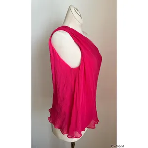 Alice + Olivia Pink Chiffon One Shoulder Hot Pink Silk Tank Top thumbnail 3