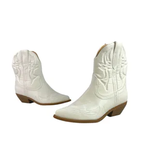 Stylish S White Pointed Toe Stitched Western Cowboy Ankle Boots Booties Size 6.5 thumbnail 5