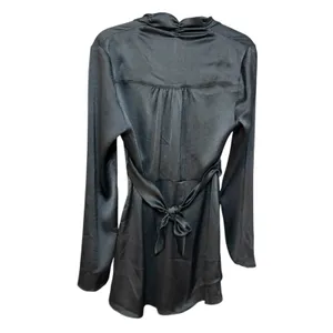 Free People Black Long Sleeve Wrap‎ Ruffle Hem Mini Dress Belted Sz M thumbnail 2