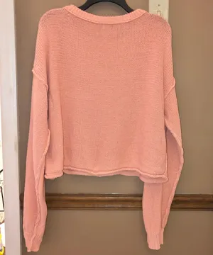 Free People Inside Out Pullover Sweater Pink Peach Large thumbnail 4