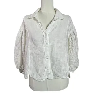 Free People Ethereal Eyelet Lace Gauze Cottage Full Bloom Shirt in White Small thumbnail 5