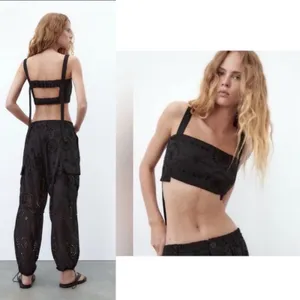 Zara Backless Bandeau Crop Top Black Floral Cutout Embroidered Minimalist XS thumbnail 2