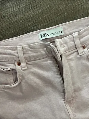 Zara Light Blush Wide Leg Jeans with Raw Hem thumbnail 7