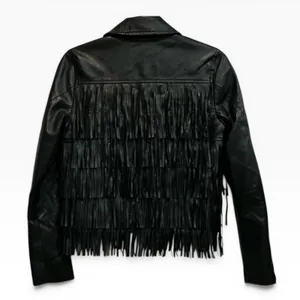 NEW BLANKNYC Fringe Thrills & Frills Faux Leather Full‎ Zip Moto Jacket Black XS thumbnail 5
