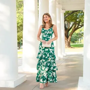 Abercrombie Ruffle Tiered Maxi Dress Size XS Floral Green Spring Wedding thumbnail 5