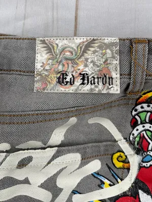 Ed Hardy Gray Denim Mini Skirt with White Script Logo thumbnail 5