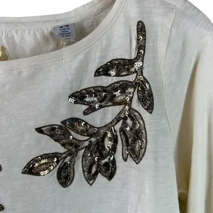 NWT Tommy Bahama Cream For Fronds Sequin Leaf Luxe Cotton Tee Top Size Medium thumbnail 5