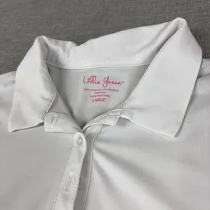 Lillie Green Pulitzer Polo‎ Womens L White Short Sleeve Button Stretch Golf thumbnail 2