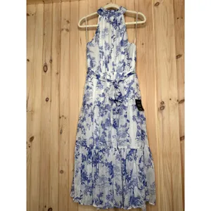 NWT Lulus Float to You White Floral Print Halter Tiered Midi Dress Cruise Size M thumbnail 4