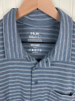 NEW Huk Waypoint Ombre Stripe Polo Shirt Men's Size Large Titanium Blue Fishing thumbnail 4
