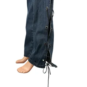 Superdown Womens Blue Dark Wash High Rise Lace Up Wide Leg Denim Jeans Pants 30 thumbnail 3