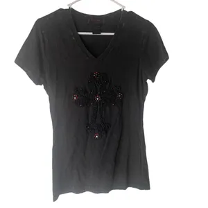 Cowgirl Legend‎ Size Medium Rodeo Hustler Grunge Cross Bling Black T Shirt thumbnail 2