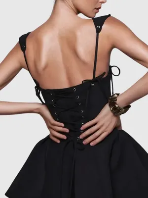 Innovare Denim Black Corset Lace Up Fit & Flare Mini Dress thumbnail 2