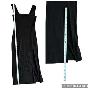 Reformation Cassi Knit Dress Small Black Ribbed Sleeveless Midi Slit Fitted Rib thumbnail 9