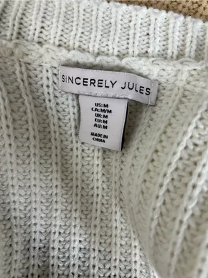 Sincerly Jules Cozy Three-Tone Chevron Crew Sweater - White, Black & Beige thumbnail 2
