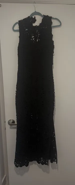 Aqua Black Crochet Lace Maxi Dress thumbnail 1