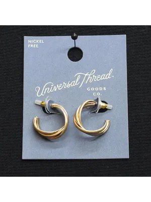 NWT Universal Thread Fashion Braided Twist Huggie Hoop Earrings Gold Yellow 1" thumbnail 2