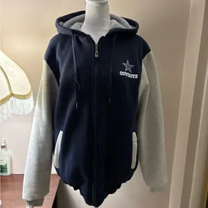Cowboys Navy and Gray Full Zip Jacket Drawstring Hoodie Size M thumbnail 9