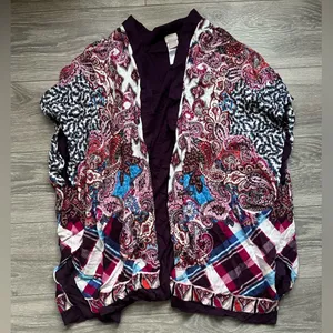 Chico’s Ruana Tunic Vest Mixed Paisley Plaid Print Purple Size L/XL thumbnail 1
