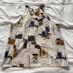 Womens Blouse Top XL Floral Geometric Boho‎ Hippie Beige Sleeveless Fairy Whimsy thumbnail 6
