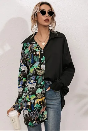 Printed Button Top Black thumbnail 1