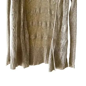 Eileen Fisher Linen Beige Embroidered Knitted Open Cardigan Sweater SZ XS thumbnail 3