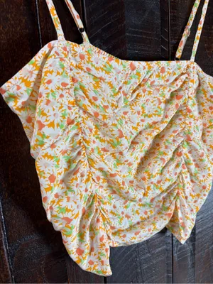 bp. Floral Ruched Spaghetti Strap Crop Top - Small thumbnail 3