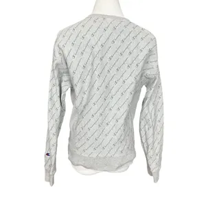 Champion Reverse Weave Gray AOP Spell Out Crewneck Sweatshirt S thumbnail 4