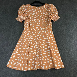 Lulus Terracotta Orange White Abstract Print Puff Sleeve Mini Dress Small thumbnail 2