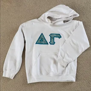 Gildan White Hoodie with Blue Greek Letters thumbnail 1